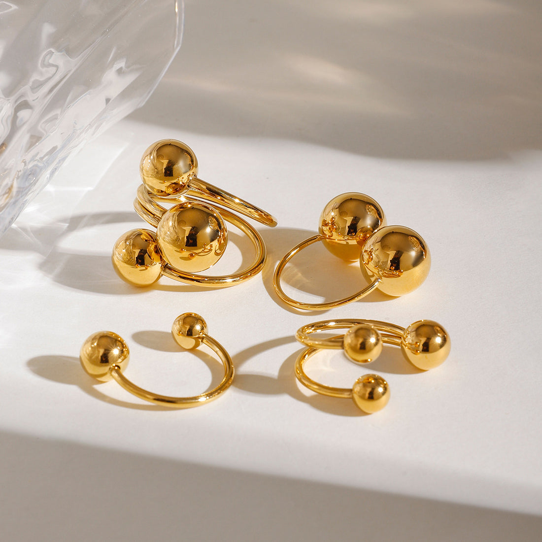 Orb Glow Dome Ring Set – 18K Gold Plated, Adjustable