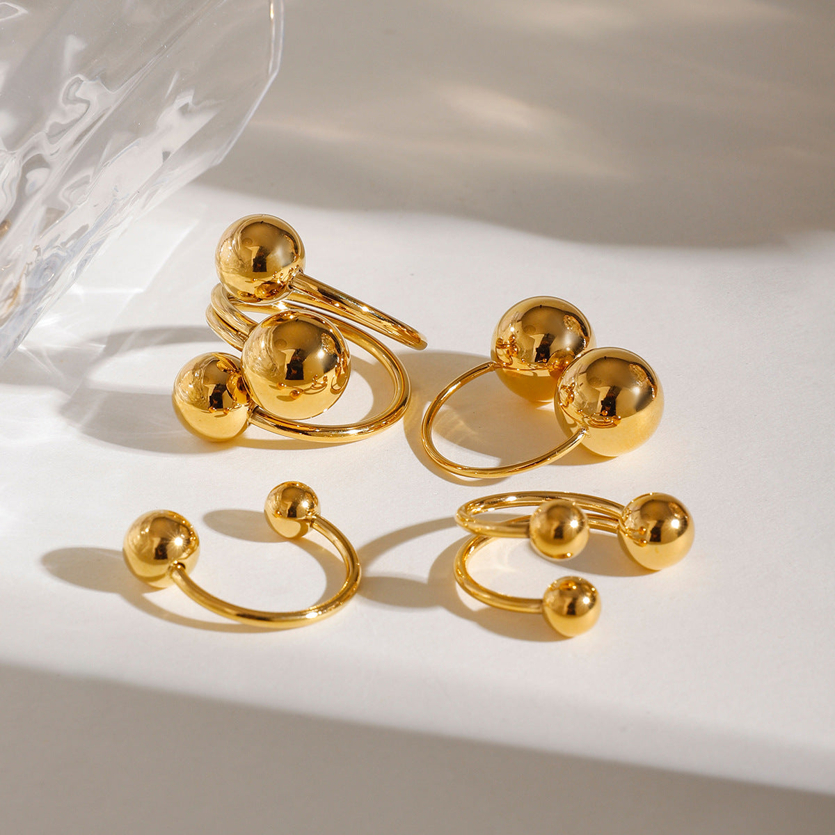 Orb Glow Dome Ring Set – 18K Gold Plated, Adjustable