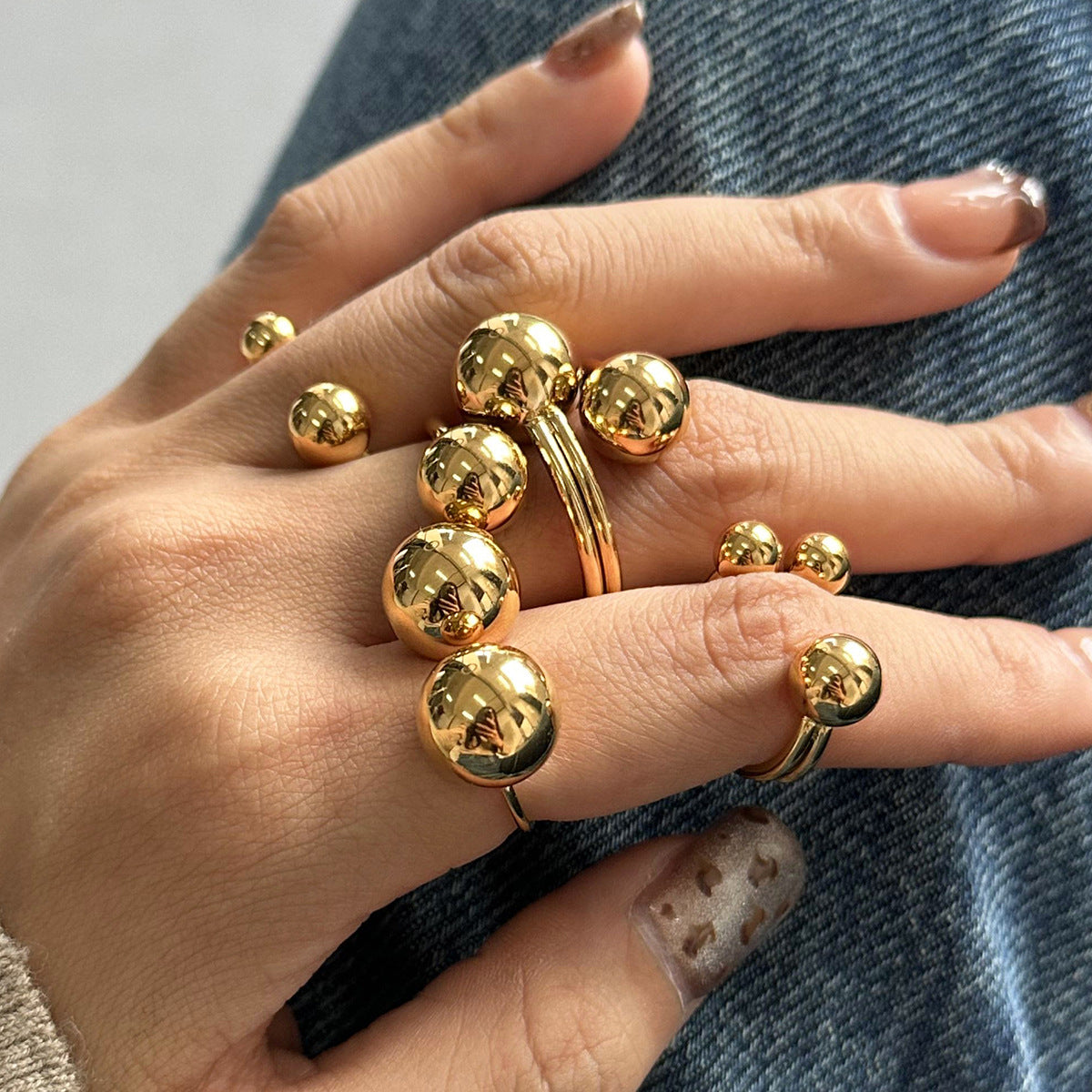Orb Glow Dome Ring Set – 18K Gold Plated, Adjustable