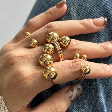 Orb Glow Dome Ring Set – 18K Gold Plated, Adjustable